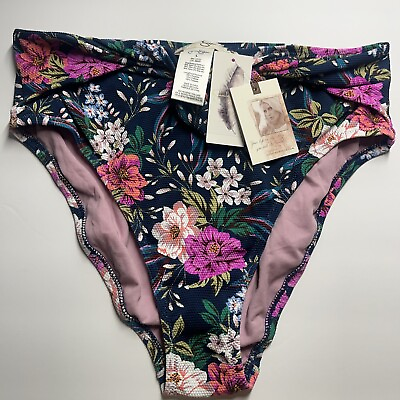 $48 Jessica Simpson Women#x27;s Floral Bikini Swimsuit Bottom Blue Large $14.99