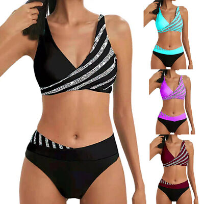 #ad Damen Bikini Set Women#x27;s Swimwear Summer Beach Striped Bikini Bikini Sexy $19.79