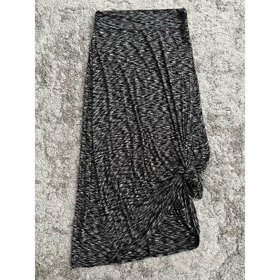 Merona Womens A Line Skirt Black White Space Dye Long Maxi Stretch Side Knot L $7.14