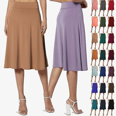 #ad #ad Women#x27;s Foldover Stretch A Line Flared Knee Length Skirt Comfy Stylish S XL $17.99