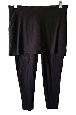 #ad Torrid Womens Attached Skirt Leggings Sz 2 Solid Black Cotton Blend $24.00