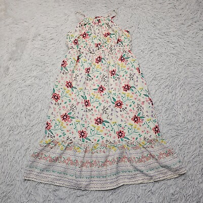 #ad Womens Old Navy Cream Floral Print Sleeveless Boho Hippie Summer Dress Medium $12.00