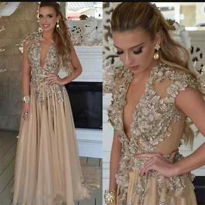 #ad Prom Dresses 3d Floral Appliqued Evening Gowns Formal Party Dress Plus Size $142.37
