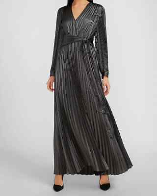#ad New EXPRESS Metallic Pleated Long Maxi Dress Sz XS $39.99