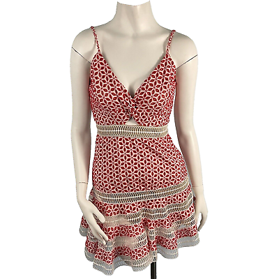 #ad Bardot Camille Embroidered Eyelet Fit amp; Flare Mini Dress Red Size 4 XS $39.79