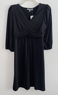 #ad NY Collection Sz Petite M Women#x27;s Dress 3 4 Sleeve Stretch Black $5.10