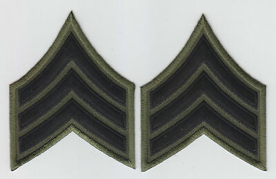 SGT Sergeant Chevrons subdued BLACK on OD Green 3quot; X 3.75quot; $4.50