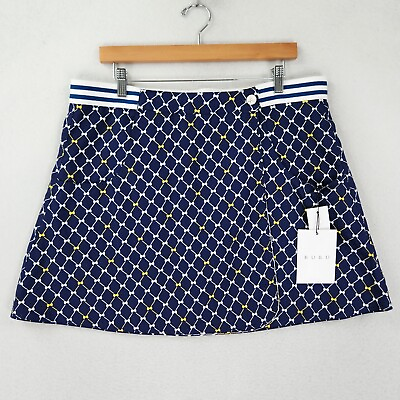 #ad BURU Skirt Womens Extra Large Blue Bows Yellow Reversible Tennis A Line Mini NEW $62.92