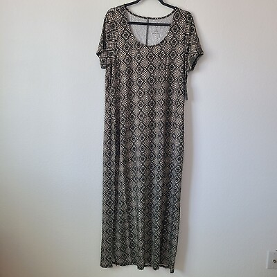 #ad Torrid Super Soft Ditsy Tribal Print Short Sleeve Maxi Dress Plus Size 3X Beige $38.24