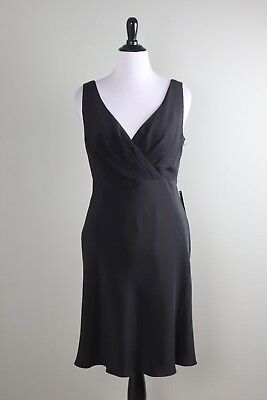 #ad ANN TAYLOR NWT $139 Formal Solid Black Lined 100% Silk Evening Dress Size 12 $44.99