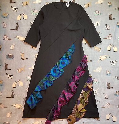 Petite Ruelle Ruffle Party Dress Women’s Black w Colorful Flare Unique amp; Fun $18.99