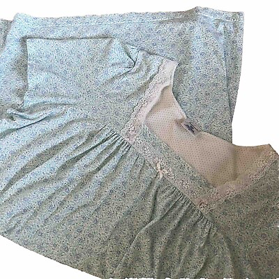 #ad Vtg Fundamentals Sears Womens Size 3X Nightgown Short Sleeve Blue Lace Floral $20.99
