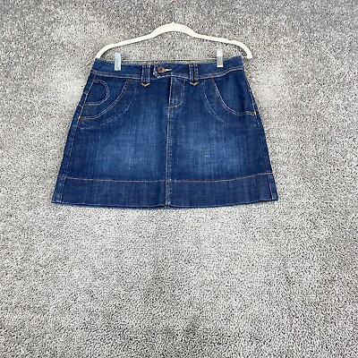 #ad Elle Denim Mini Skirt Women#x27;s Size 4 Blue Flat Front Rinse Wash 5 Pocket $15.95