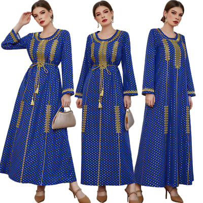#ad Muslim Abaya Women Long Sleeve Maxi Dress Dubai Kaftan Islamic Party Gown Caftan $35.43