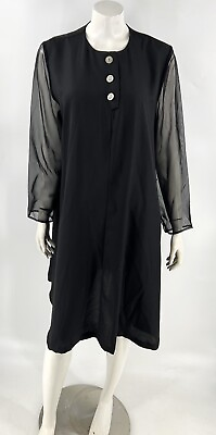 #ad #ad VTG Sue Brett Evening Dress Size 16 Black Shift Sheer Sleeves Button Neck Womens $24.00