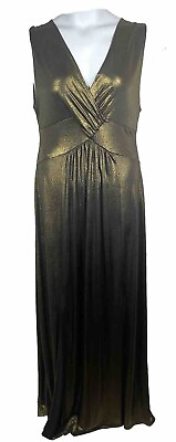 #ad Marilyn Monroe Brand Gold Lame Sleeveless Maxi Gown Long Dress Size L XL Stretch $35.00