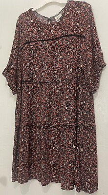 #ad KNOX ROSE Women’s Plus Size 2X Floral Print Tiered A Line Boho Short Sleeve $19.99