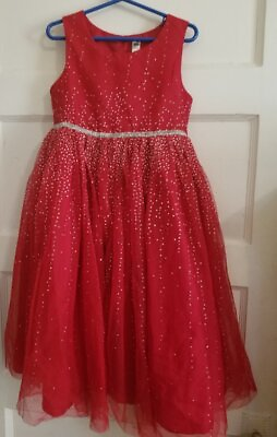 #ad CHEROKEE Glittery Red Sleeveless Tulle Overlay Dress Girls Size 6 6X $16.88