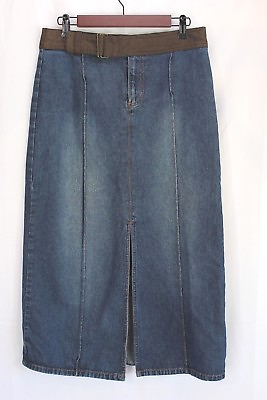 #ad Faded Glory Womens Denim Skirt Long Size 8 Blue Jean Faux Suede Waistband $12.99