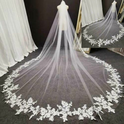 Wedding Veils Lace Applique Long White Ivory Cathedral Length Bridal Veil Bride $35.09