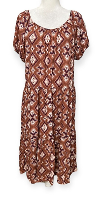 #ad #ad Knox Rose Women#x27;s Maxi Dress Brown Geometric Short Sleeve Size Medium Rayon $17.00