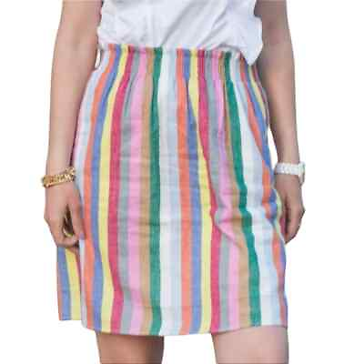 #ad J. Crew Mixed Stripe Linen Cotton Sidewalk Mini Skirt Size 0 $12.99