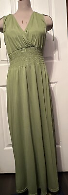 #ad #ad Just Love Women Long Maxi Dress Large Green Casual Sleeveless Elastic Stretchy $20.00
