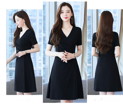 #ad Women A line Ruched Pockets Party COcktail Formal Business Workwear Dress Skirt $33.57