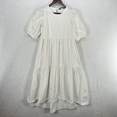 #ad Zara Dress Womens Medium White Midi Peasant Tiered Boho Oversized Country $26.00