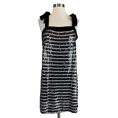 #ad Women#x27;s Cocktail Dress by AQUA Size Large Black amp; Silver Sequin Sleeveless Shift $49.99