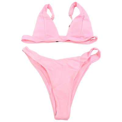 #ad Jeniulet Womens Size XL 2PC High Cut Cheeky Bikini Set Padded Adjustable Pink $12.99