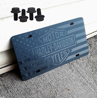 #ad Harley Davidson Flag License Plate Matte Black with Bolts MADE IN THE USA $24.99