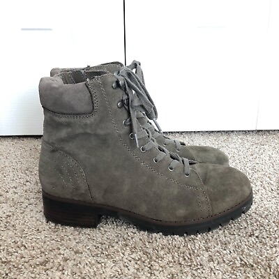 #ad #ad Crown Vintage Womens Boots Size 9.5 OTTER Gray Leather Fabric Combat Lace Up $24.95