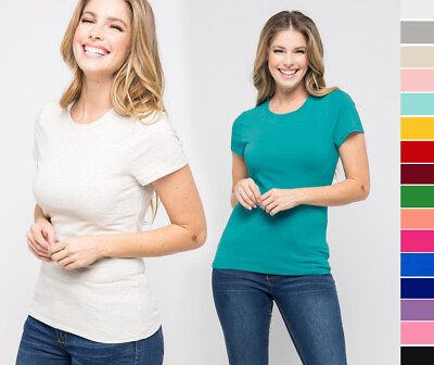 Women#x27;s Premium Basic Tee T Shirt Soft Cotton Short Sleeve Crew Neck Solid Top $6.00