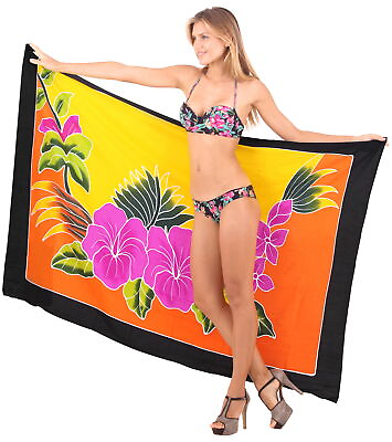 #ad LA LEELA Women#x27;s Swimwear Bikini Cover Ups Beach Towel Wrap 78quot;x43quot; Orange O697 $23.62