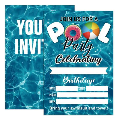 #ad Birthday Invitations Pool Party for Boy with Envelopes Invites for Birthday ... $19.52