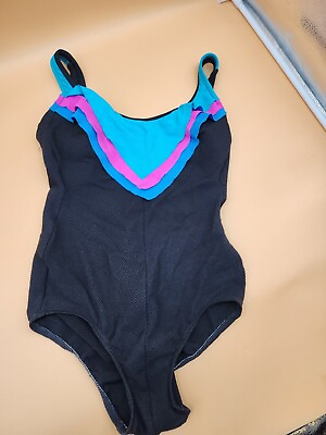 #ad Vtg 80s ROBBY LEN Blue Ruffle Swimsuit Women One Piece Swimwear Bathing Suit. 12 $30.93