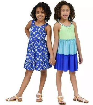 #ad Zunie Girls Dress Small 6 6X Sleeveless Knit Dress Blue Green Multi 2 Pack NWT $10.99