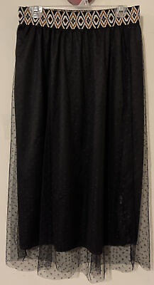#ad Highness Womens Small Long Black Layered Elastic Waist Skirt A4253 $16.99