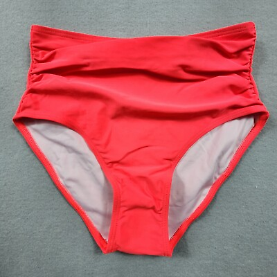 #ad Ruched High Waisted Bikini Bottoms Brief Style Womens Size XS Bright Orange $13.62