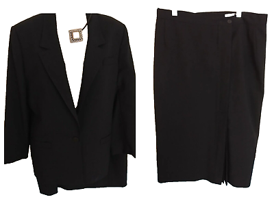 Weathervane Womens 2 Pc Skirt Suit Black Jacket Size 12 Skirt Size 16 IMMACULATE $39.00