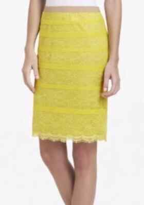 #ad BCBG Max Azria quot;Jocelynquot; Neon Yellow Lace Pencil Skirt Size M $29.20