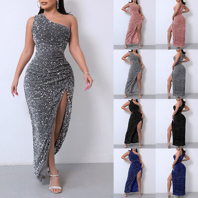 #ad Women Sequin Glitter Bodycon Maxi Dress Evening Cocktail Party Dress Ball Gown $39.80