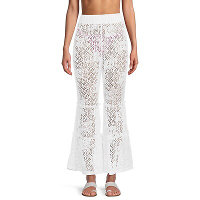 Time and Tru Womens White Crochet Flared Swimsuit Cover Up Pants *PICK SIZE* $12.95