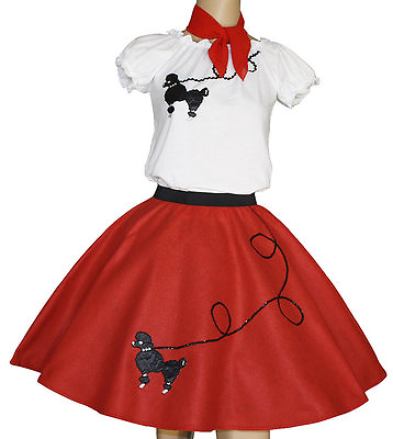 #ad #ad 3 Pc Red Poodle Skirt Outfit Adult Size LARGE Waist 35quot; 43quot; $53.95