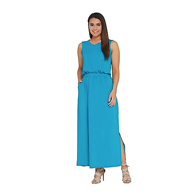 #ad Joan Rivers Womens Jersey Maxi Dress XS Petite Capri Blue Sleeveless V Neck NWOT $17.50
