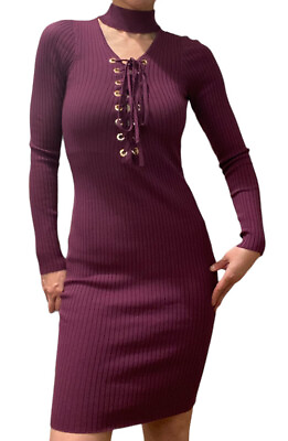 Sexy V neck lace up sweater bodycon Purple Dress club cocktail purple S size $25.00