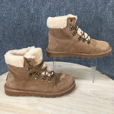 Bearpaw Boots Womens 10 Marie Winter Snow Shearling Ankle Booties Brown Leather $38.69