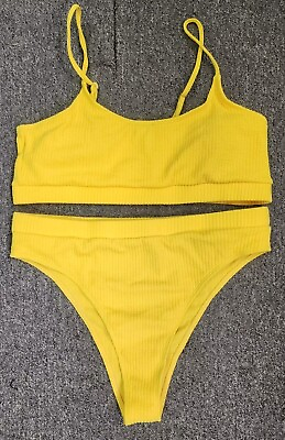 #ad NEW Women#x27;s Bikini Set Ribbed High Waist Swimsuit Beach Bathing Yellow 3XL $19.99