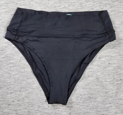 #ad Beautikini High Waisted Bikini Swimsuit Bottoms Womens Size Large Black $9.00